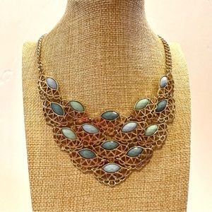 2028 Bib Statement Necklace gold tone with faceted shades of blue & green